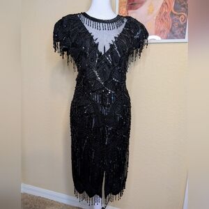 Vintage Laurence Kazar Silk Beaded Coctail Dress